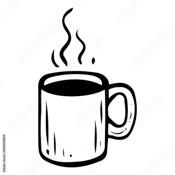 Fototapeta Coffee mug hand drawn doodle. Hot drink, espresso, americano, cappuccino, latte. Kitchenware. Large ceramic cup with handle. Tableware. Vector sketch line art illustration.