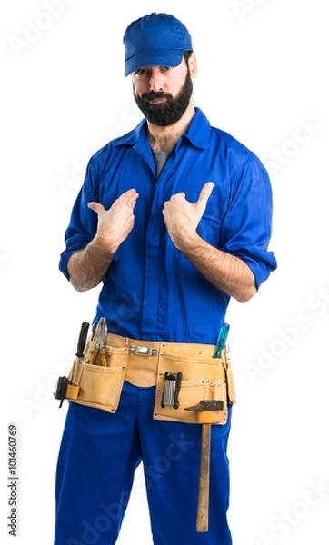 Obraz Plumber doing surprise gesture