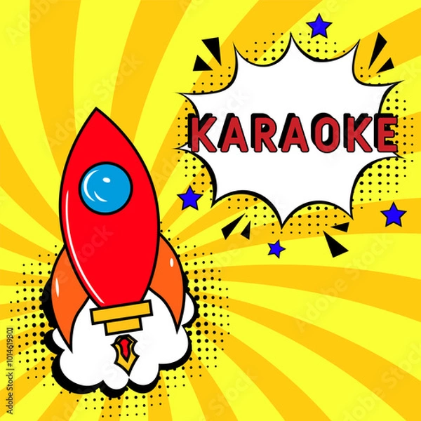 Fototapeta Karaoke Vector Design with Cartoon, Comic Speech Bubble in pop-art style. Karaoke pop art comic style. Can be used for business, marketing and advertising.