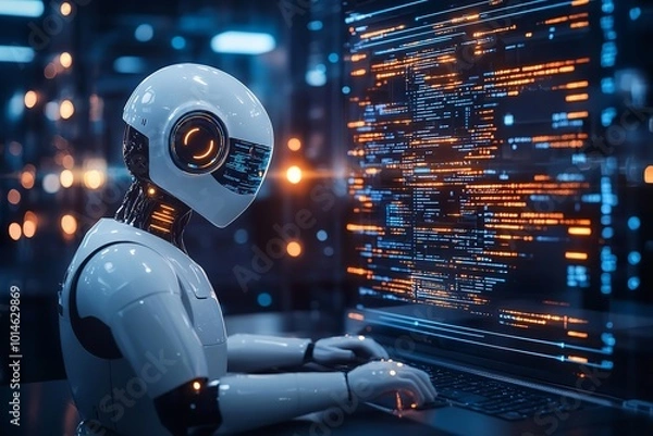 Fototapeta "Maximizing Work Potential with AI Solutions: Chatbots and AI Technology Boost Problem-Solving, Data Analysis, and Efficiency for Business Professionals"