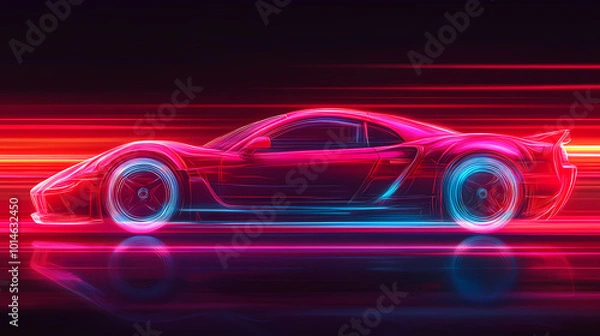 Fototapeta red car vector neon art