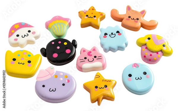 Fototapeta Kawaii Cute Japanese Puffy Stickers - Cute Animals on Transparent Background AI Generative