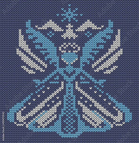Fototapeta Seamless knitted background - magic bird butterfly . Jacquard pattern. Vector illustration.