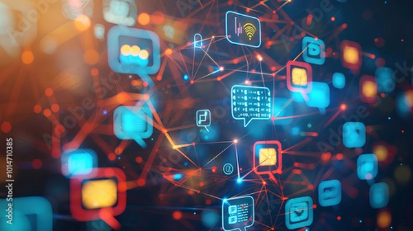 Fototapeta Business communication with floating speech bubbles and digital message icons


