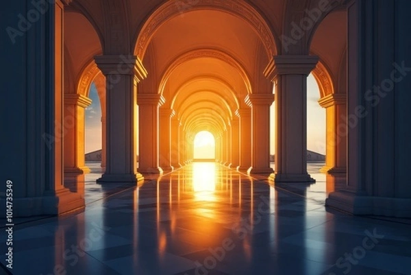 Fototapeta Serene Architectural Space with Illuminated Archways