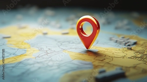 Fototapeta A red location pin on a map.