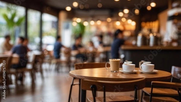 Fototapeta Blur coffee shop or cafe restaurant, Blurred restaurant background with some people and chefs working