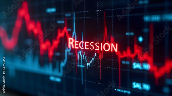 Fototapeta Financial chart with recession text indicating market downturn