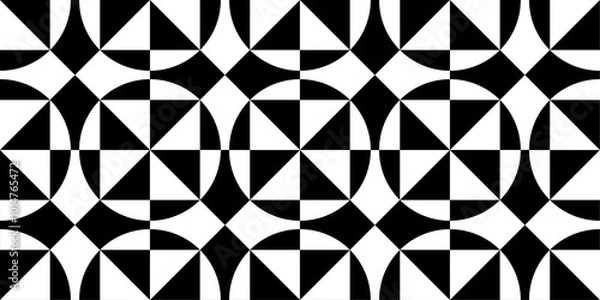 Fototapeta Optical stylish pattern of circles inside rhombuses, and with squares inside. Black and white complex pattern, stylish retro geometry.