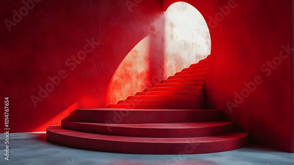 Obraz Minimalist plain red background for product display with smooth texture, perfect for advertising, promotional content, or digital presentations. The bold red color creates a striking contrast, making 