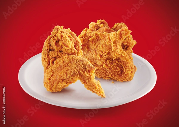 Fototapeta crispy fried chicken in a red background
