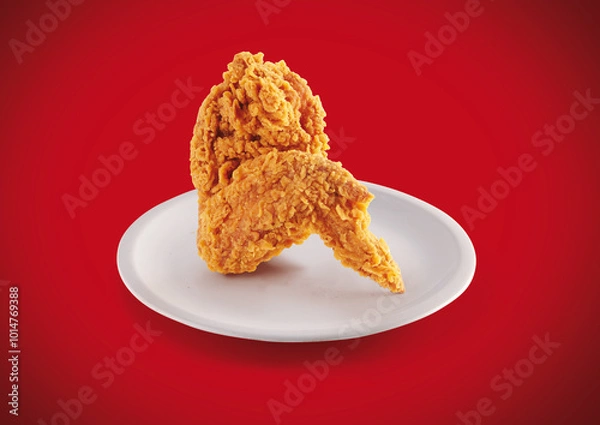 Fototapeta crispy fried chicken in a red background
