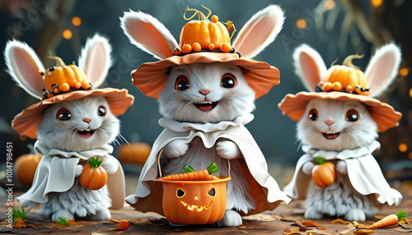Obraz ハロウィンパーティーに集まった仮装をするウサギたち