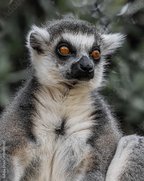 Fototapeta Lemur catta close portrait. Medium sized primates.