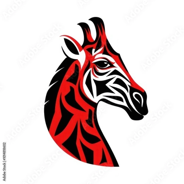 Fototapeta Giraffe on White Background. Black and Red colors