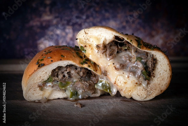 Obraz Philly Cheese steak Sub Roll with Melting Cheese