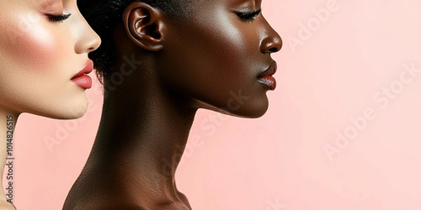 Obraz Two women with different skin tones are shown with their necks