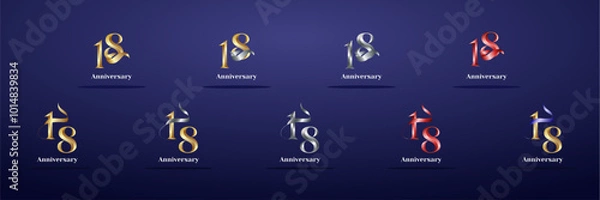 Fototapeta Luxury Logo 18th, 18th Elegant years happy anniversary, Creative design template for celebration, birthday, greeting and invitation. Gold color