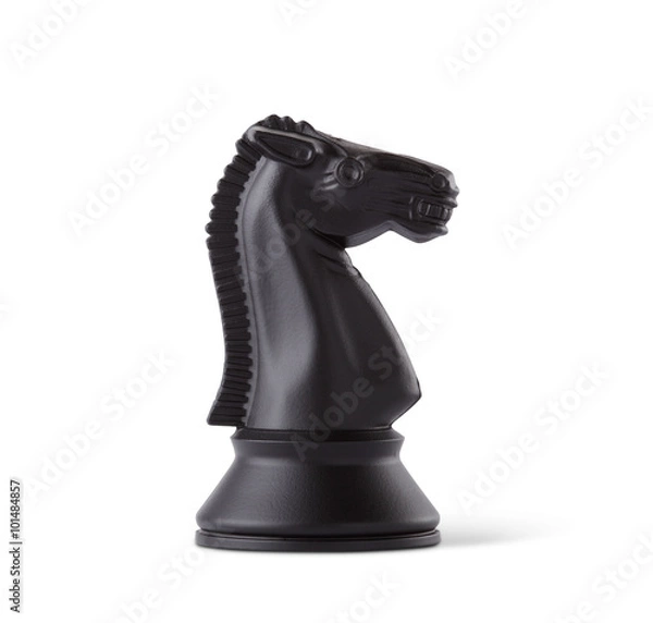 Obraz Black knight chess piece isolated on white background