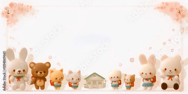 Obraz かわいいフェルト風の入学式デザイン素材（カスタマイズ可能）