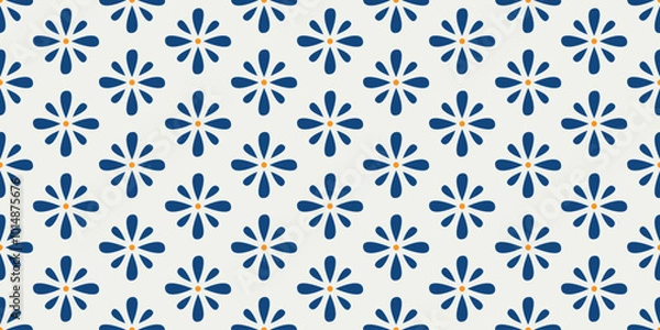 Obraz Seamless pattern with simple floral motif in blue