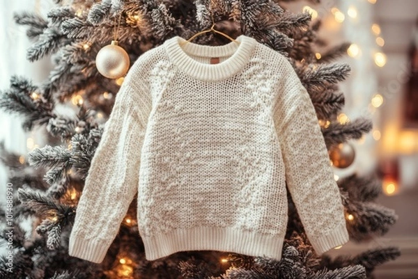 Fototapeta Christmas sweater mock up. Christmas flat lay template. ai generated