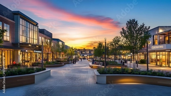 Obraz Bustling Mixed-Use Development at Sunset