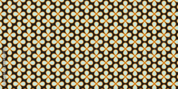 Obraz Seamless pattern with simple floral motif in light green and orange border on black background
