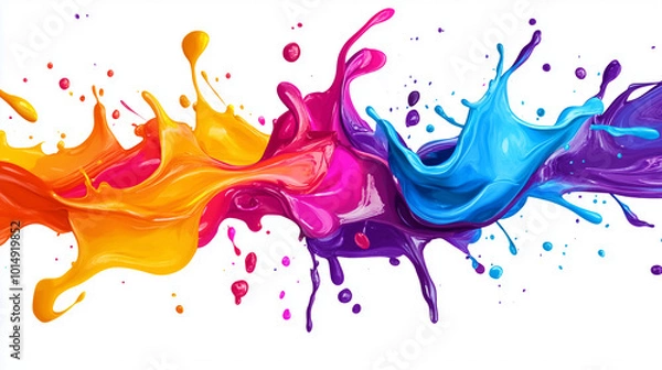 Fototapeta Splashes waves oil paints of vivid colors on a solid white background.