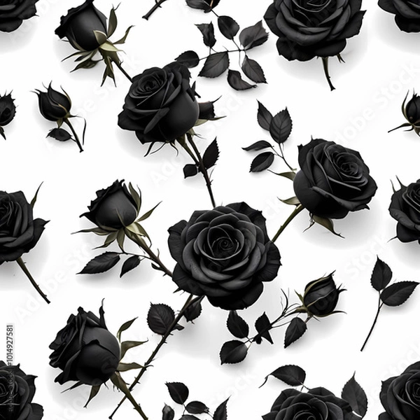 Obraz Elegant black rose pattern with intricate floral design on white background