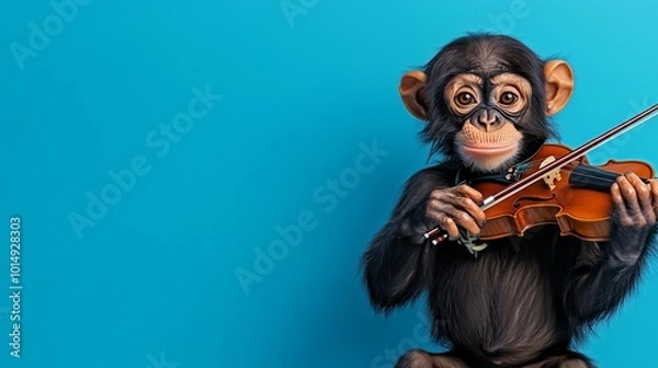 Obraz Playful Monkey Playing Violin in Vibrant Background