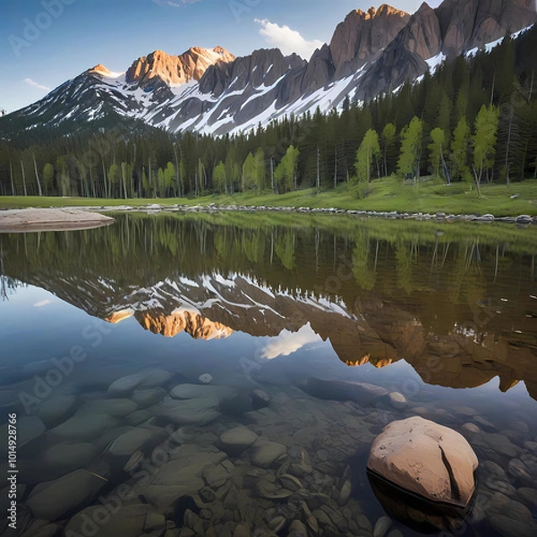 Obraz mountain lake with clear reflections on a good background