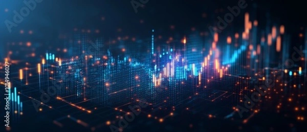 Fototapeta holographic of business chart in digital lines and dots concept