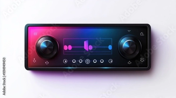 Fototapeta Modern design music player bar sticker with pause, play, and volume buttons, isolated on white background