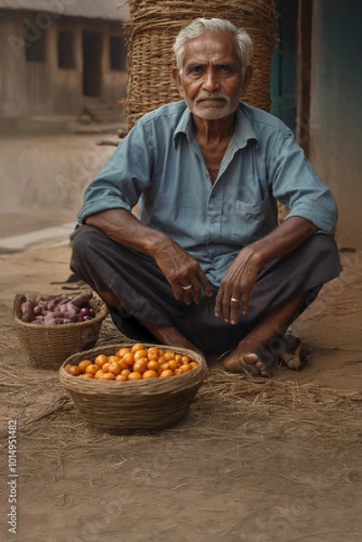 Fototapeta Simple life in rural India discovering the culture and traditions of underprivileged communities in local markets and the impact of urbanization on traditional village lifestyles men women male female