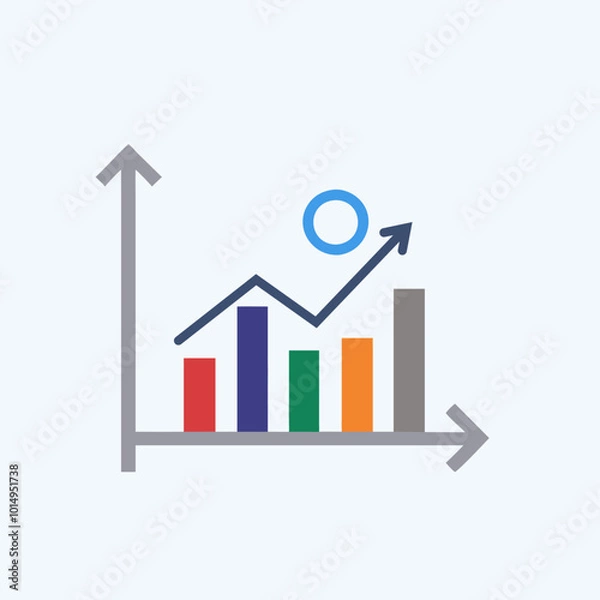 Fototapeta Colorful Bar Chart with Upward Growth Arrow and Circle. Graph and Analytics icons.