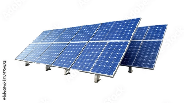 Obraz A row of solar panels are lined up on a white background.on a transparent background. PNG format