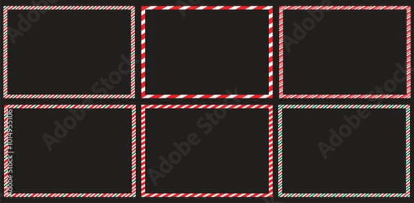 Fototapeta Candy cane frames set christmas. Collection of Xmas striped border with copyspace. Rectangle background for banner or christmas card. Vector, holiday wallpaper illustration.