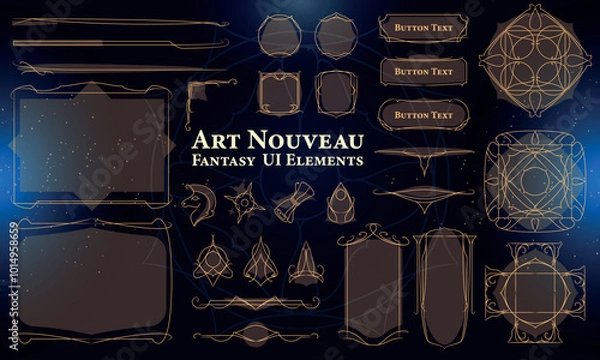 Fototapeta Set of Art Nouveau Fantasy Elements for user interface, poster, video. Fantasy magic HUD. Template for rpg game interface. Vector Illustration EPS10