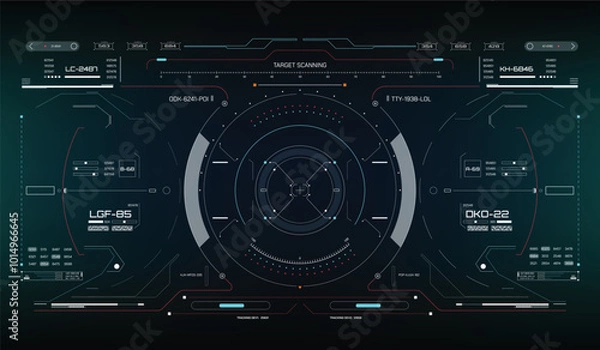 Fototapeta HUD futuristic scifi concept system technology simulation concept. UI, GUI display for game, drone screen, space ship, radar vector.