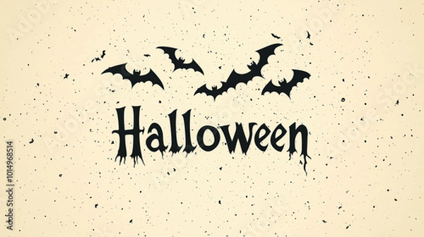 Fototapeta A minimalist vector illustration of the word «Halloween» written in black on a beige background. The design features simple line art in a magical style.