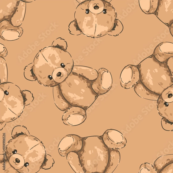 Obraz Cute Teddy Bear pattern seamless, vector illustration Hand Drawn Cute print design