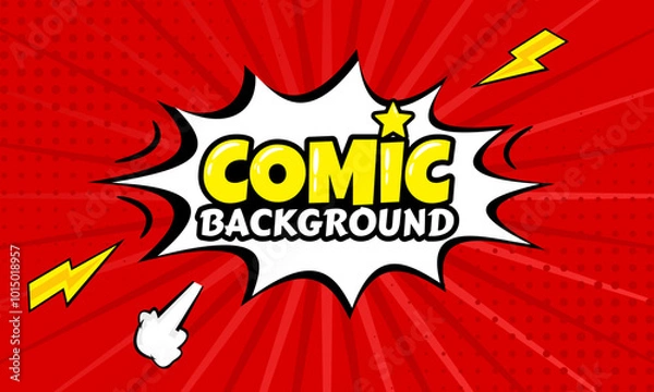 Obraz Red pop art comic background with halftone comic bubbles. Pop art poster in retro comic book style