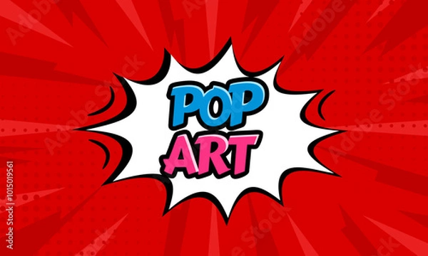 Obraz Red pop art comic background with halftone comic bubbles. Pop art poster in retro comic book style