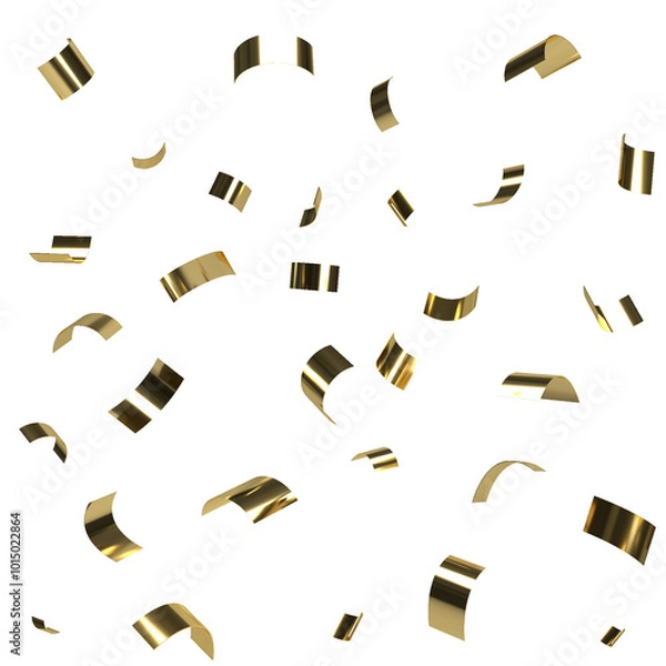 Obraz Falling shiny gold confetti on transparent background. Bright blinking golden festive tinsel. Holiday design elements for web banner, poster, flyer, invitation.	
