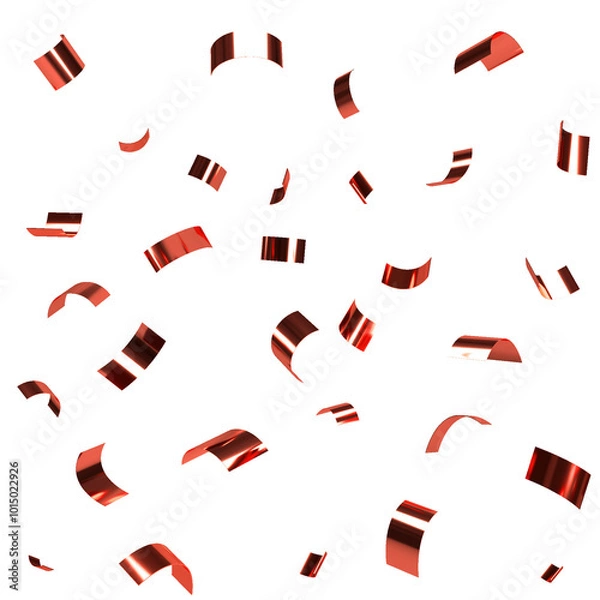 Obraz Falling shiny red confetti on transparent background. Bright blinking scarlett festive tinsel. Holiday design elements for web banner, poster, flyer, invitation.	