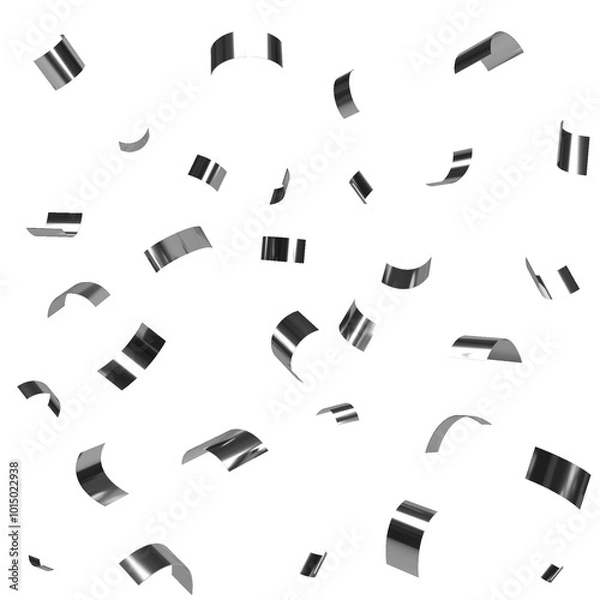 Obraz Falling shiny silver confetti on transparent background. Blinking grey metal festive tinsel. Holiday design elements for web banner, poster, flyer, invitation.	