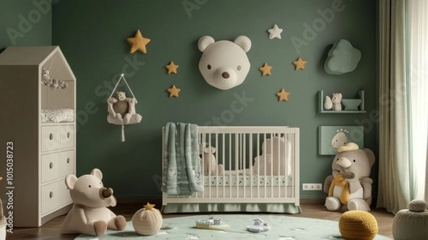 Fototapeta Cozy and Modern Nursery Decor with Bear and Star Theme 3d animation