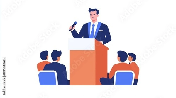 Obraz A professional speaker addressing an audience at a conference. Engaging presentation with attentive listeners.