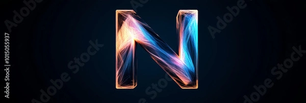 Fototapeta A glowing letter N, formed from lines of light, against a dark background.